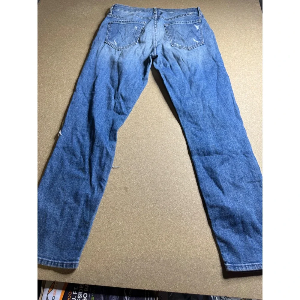 Mother High Waisted Looker Crop Jeans Skipping Stones Blue Distressed Size 28